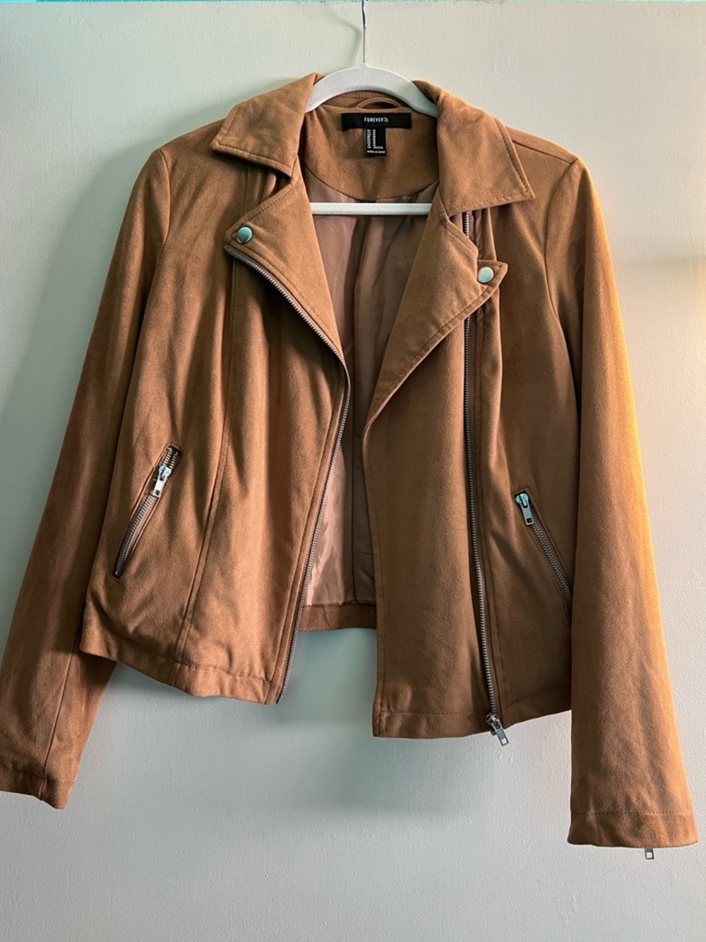 F21 tan faux suede jacket